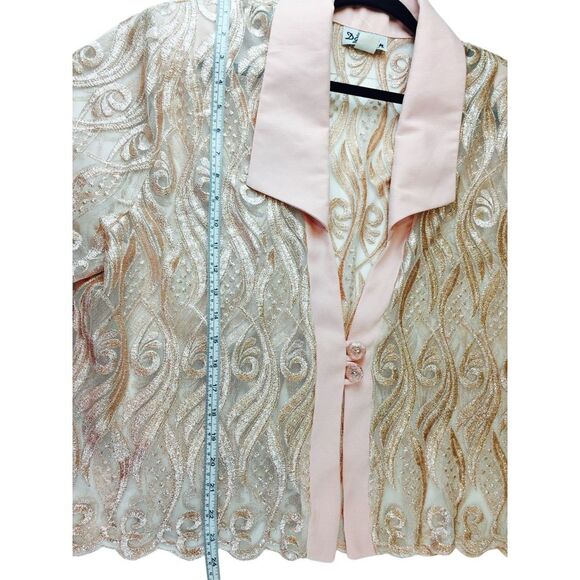 Vintage Dani-An Top Womens 3XL Peach Short Sleeves Collared Lace Toggle Bolero - Picture 7 of 7